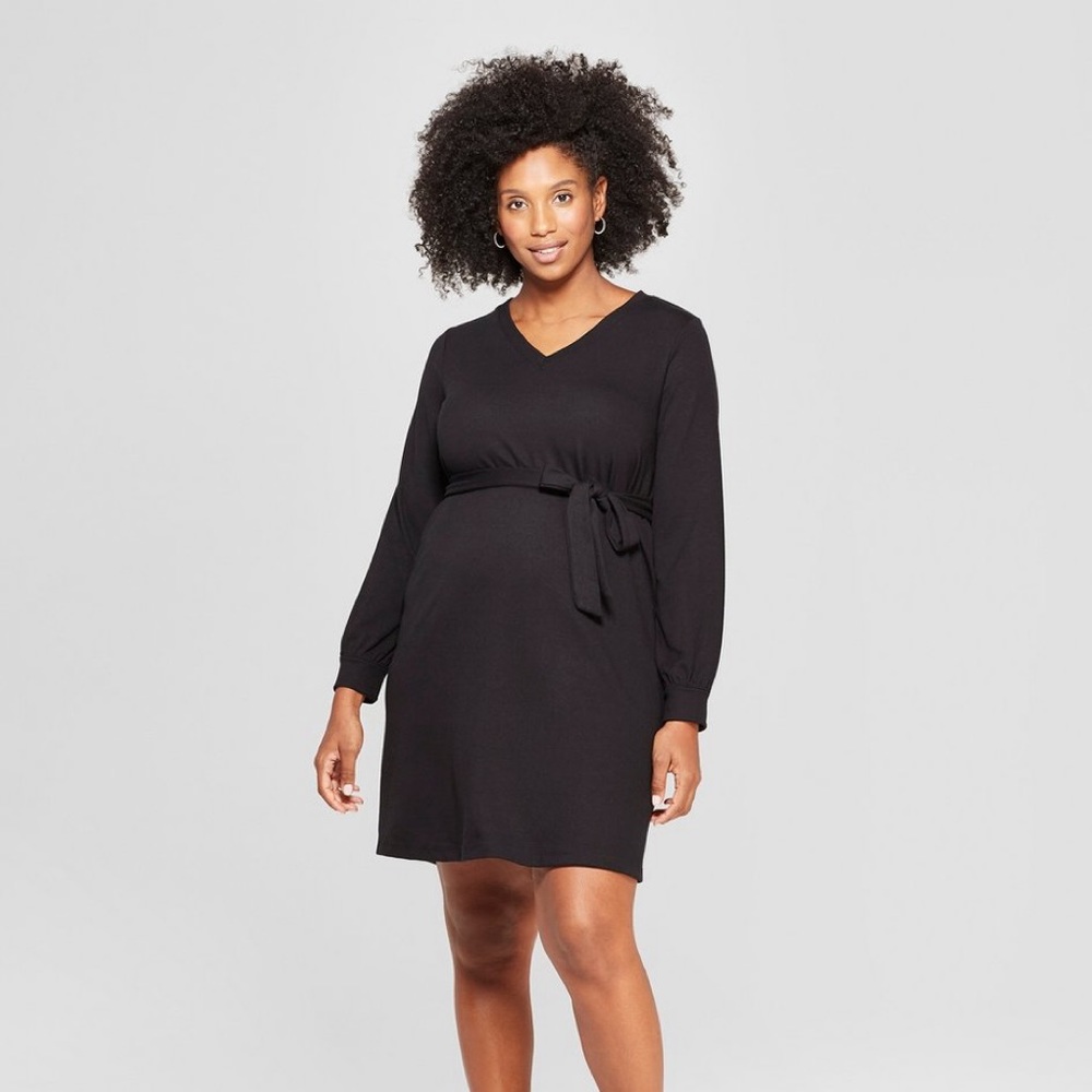 ✅Maternity tie Front Dress - Black- Medium